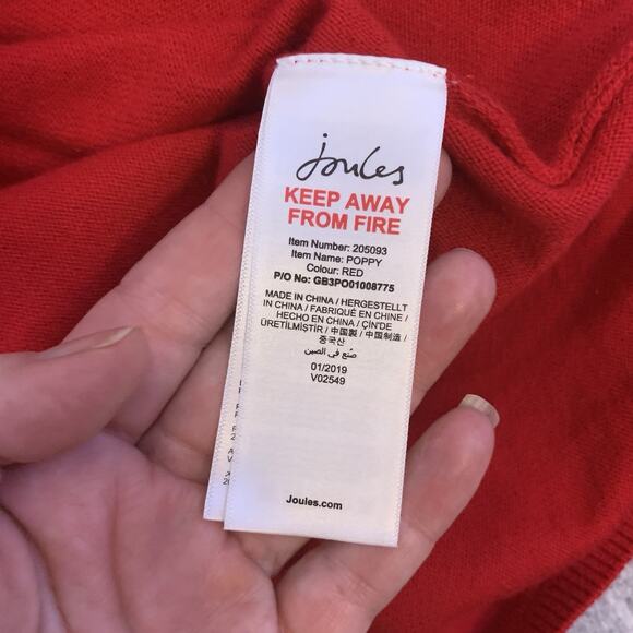 Joules Knitwear Poppy Tunic Sweater, Red With Gray Stripe Up Back, Womens Size 8 - Picture 9 of 10